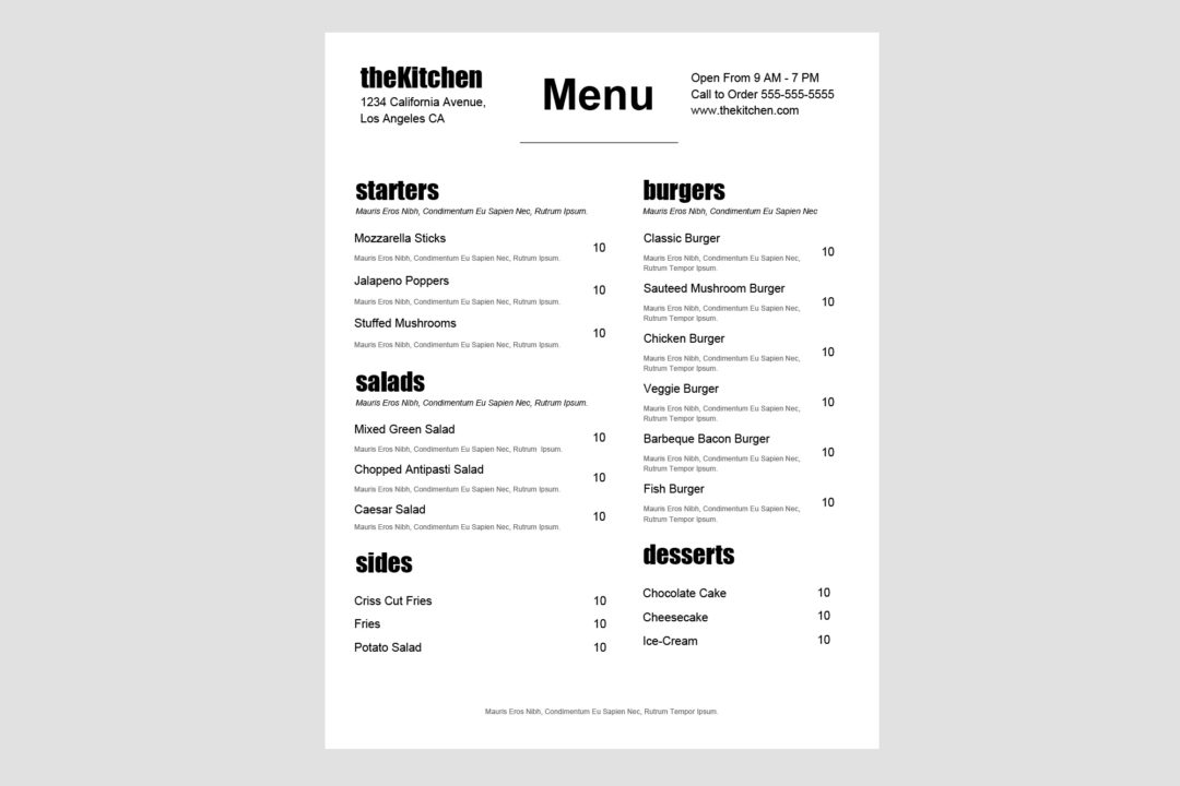 Minimal Food Truck Word Menu Template – 33 - Restaurant Spider