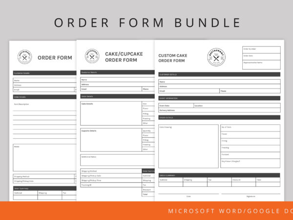 Cake order form template